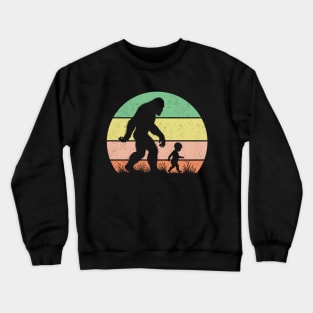 Bigfoot Sasquatch Walking With a Baby Vintage Hiking Dad Crewneck Sweatshirt